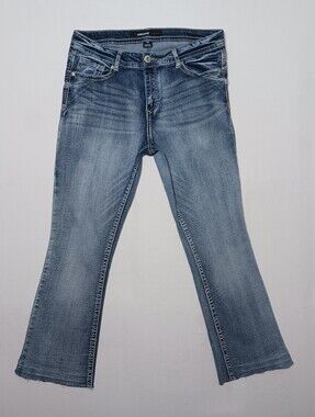 Jordache Womens Slim Boot Jeans Size 14 Faded Blue Denim 34X28 Raw Hem